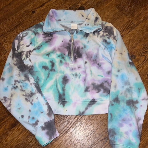 all in motion Tops - Tie Dye Cropped Pullover Blue Fleece Quarter Zip Activewear Lounge Casual Size S